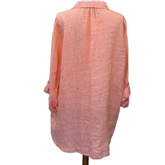 JNY orange/peach linen tunic, 2X, grandma core, layering, coastal, vacation - Picture 3 of 6